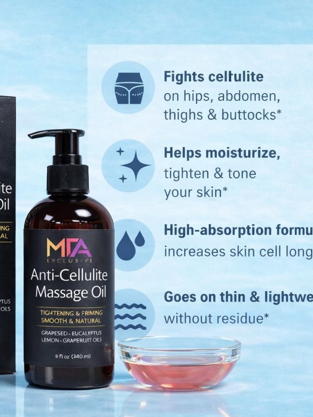 MFA Exclusive Anti-Cellulite Massage Oil 8oz | Firming & Tightening Body Oil - Picture 3 of 8